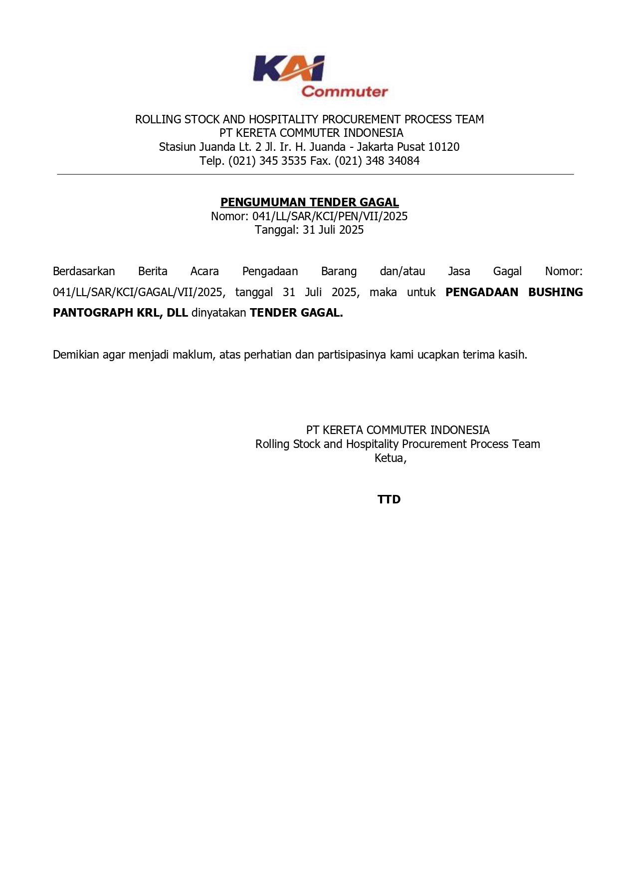 041 pen tender gagal pengadaan bushing pantograph krl dll page 0001